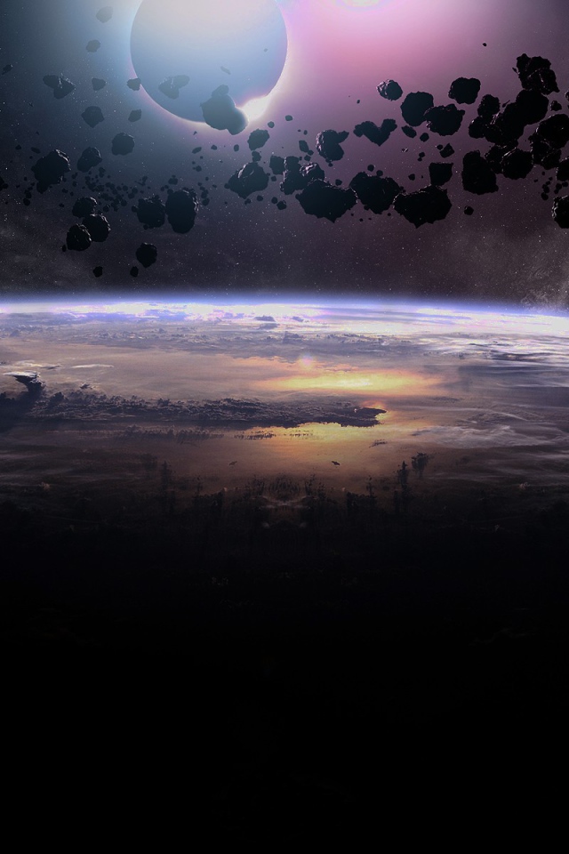 Облако черных астероидов над планетой