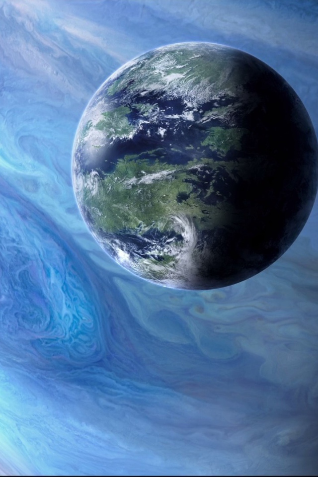 Земля на фоне голубого Юпитера