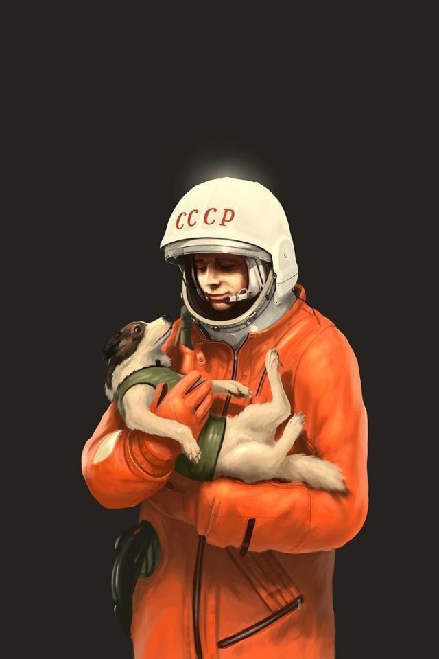 Лайка на руках у Гагарина
