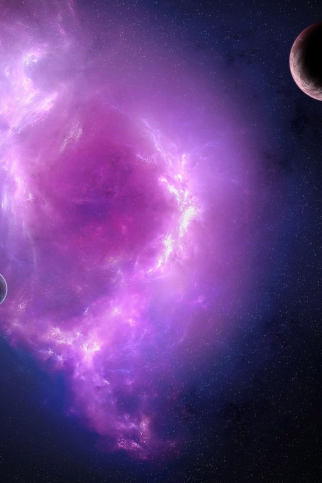 Луны на фоне фиолетовой галактики