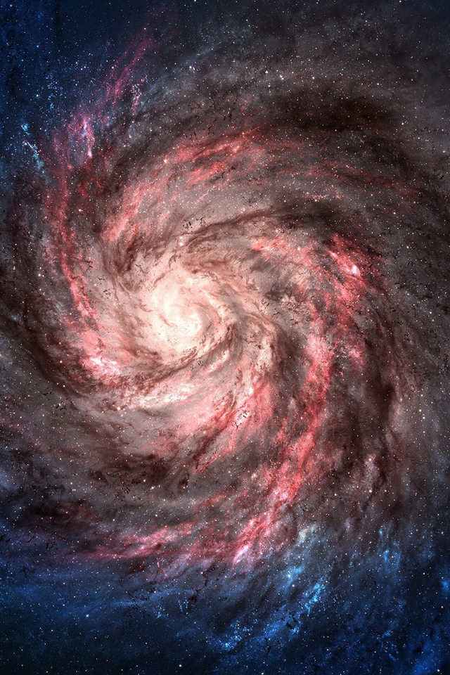 Розовая спиральная галактика с голубыми краями