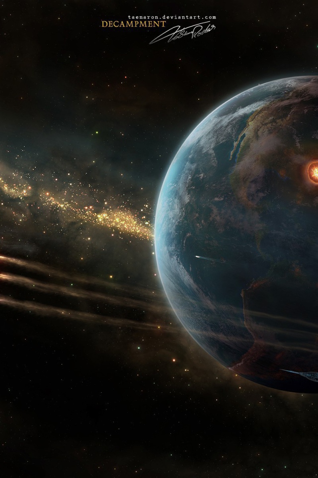 Космическая сфера на фоне планеты