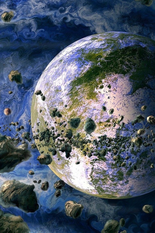 Земля в окружении обломков спутника