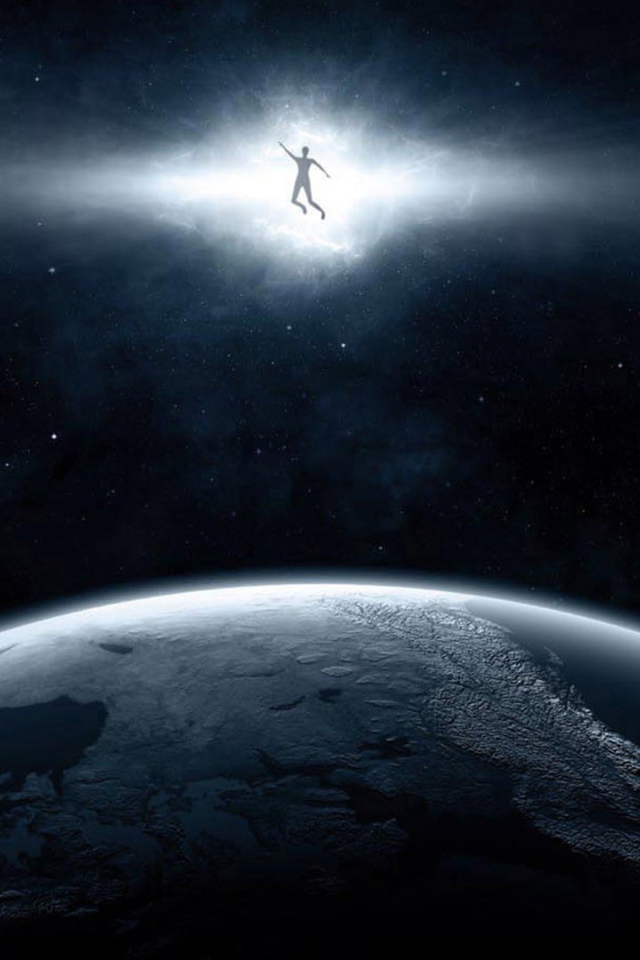 Человек в луче над планетой