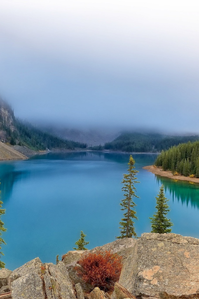 Туманное озеро в национальном парке Банф, Канада