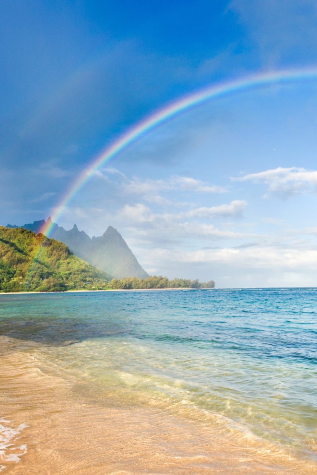 Радуга над пляжем на Гавайях