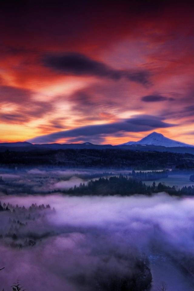 Туманная долина на закате, Орегон