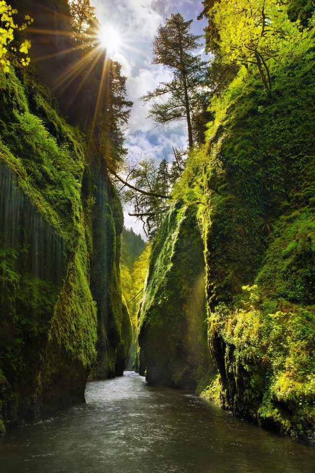 Река между отвесными скалами в Орегоне