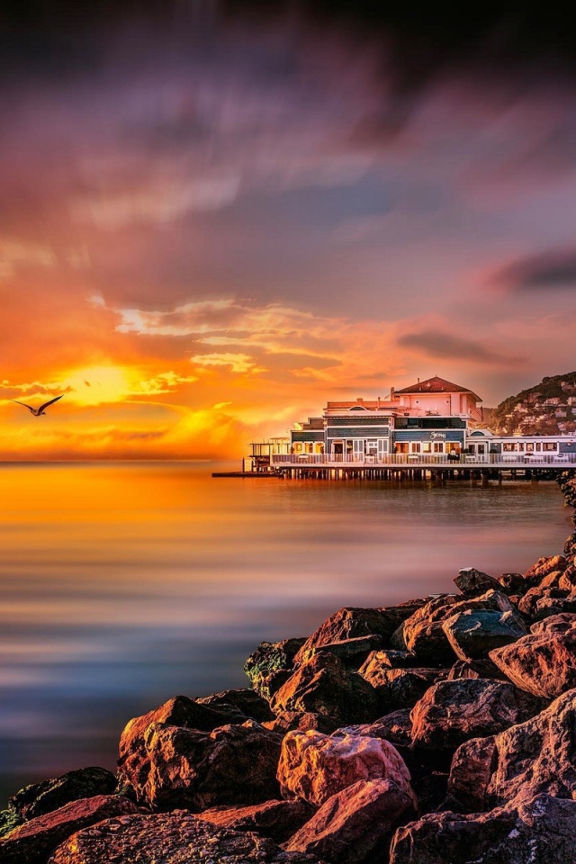 Скалистый берег на закате, Калифорния