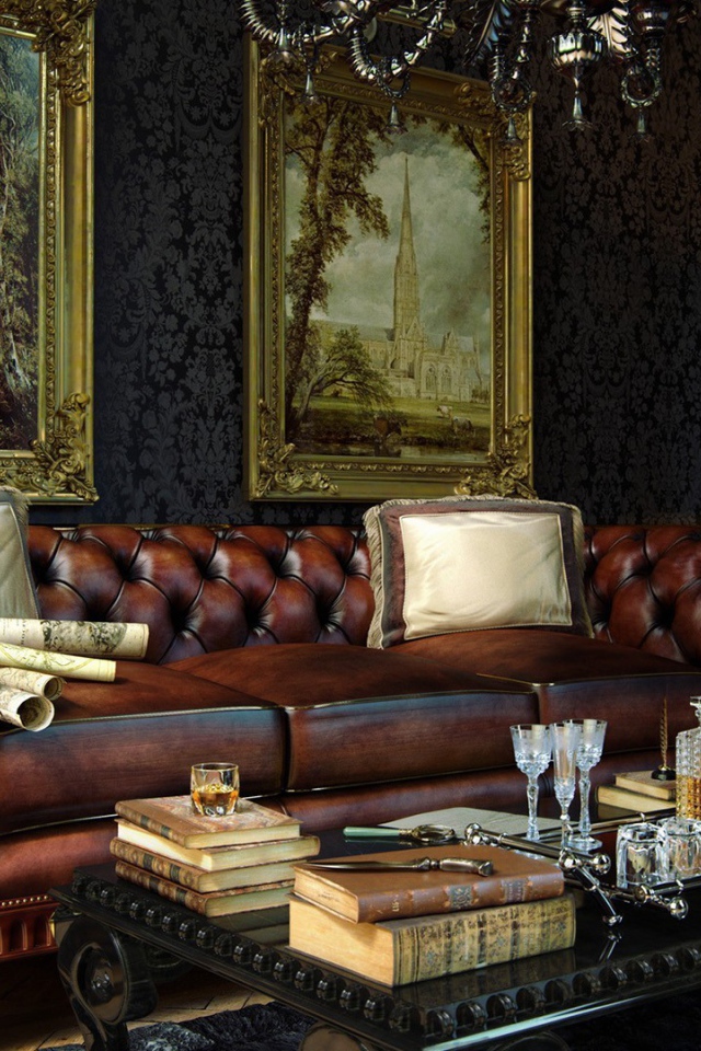 Роскошный кожаный диван в богатой гостиной