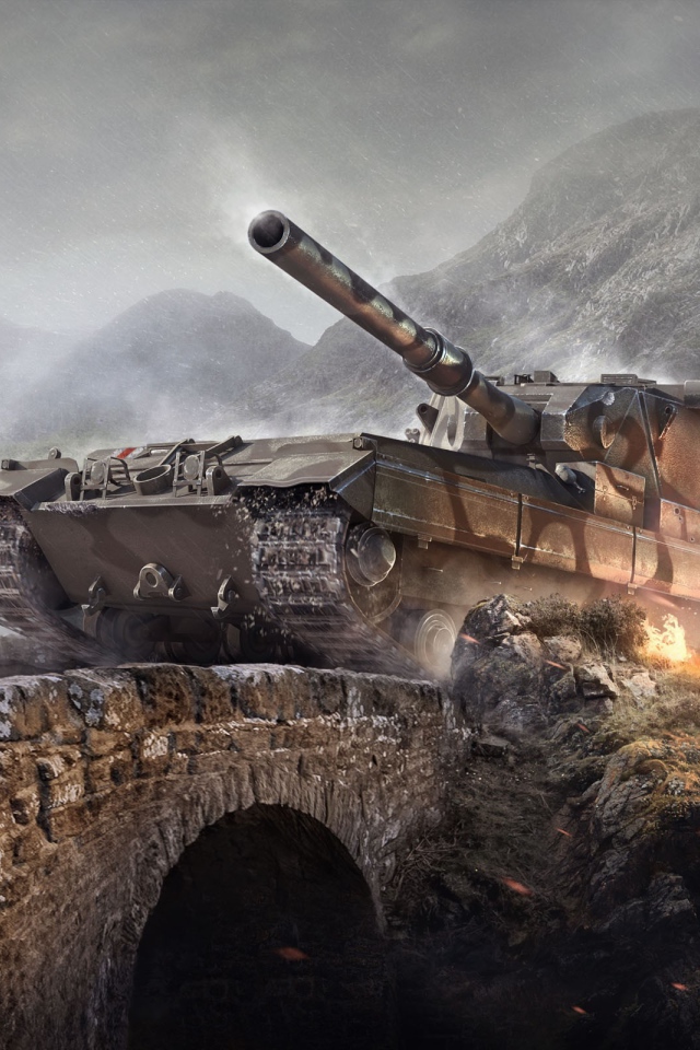 Tank FV215b on the bridge in the game World of Tanks