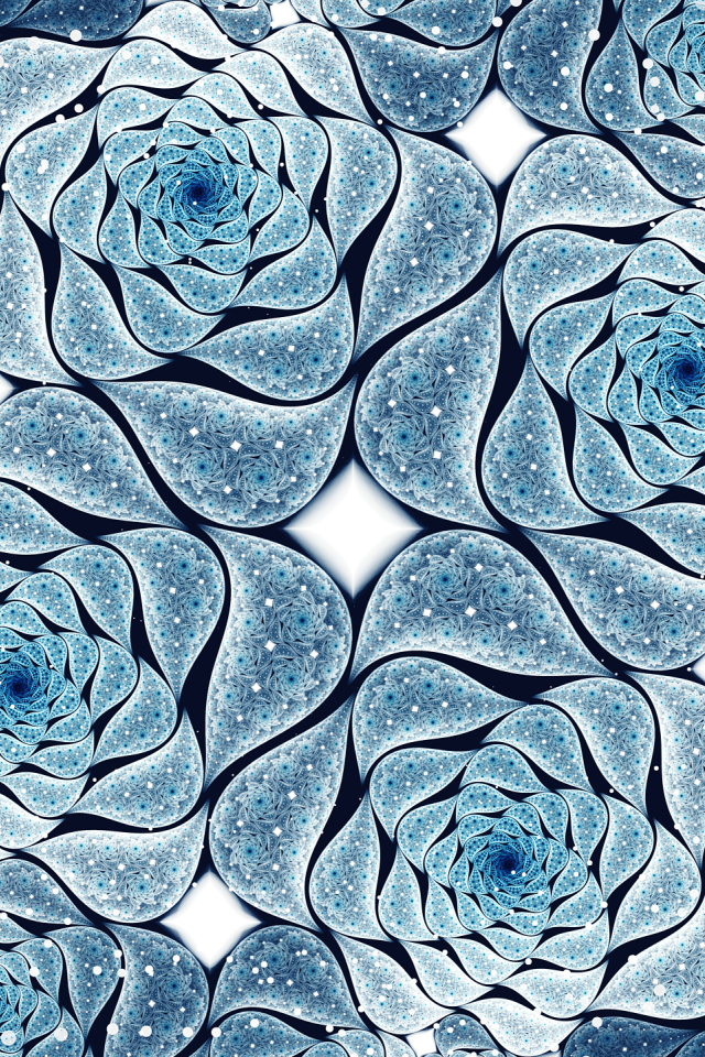 Голубые абстрактные цветы, фрактальный рисунок