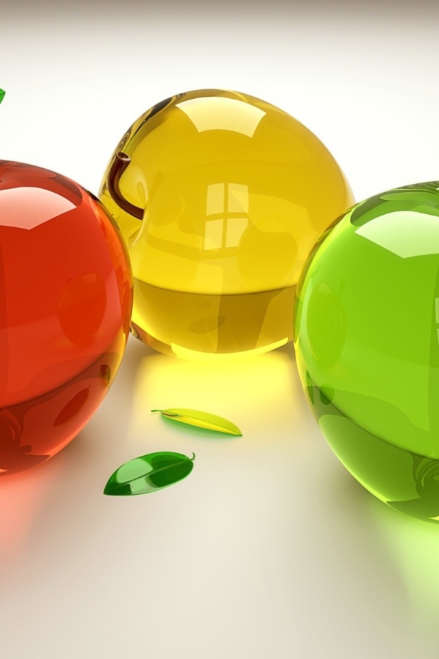 Стеклянные разноцветные яблоки на белом фоне 3 д графика 