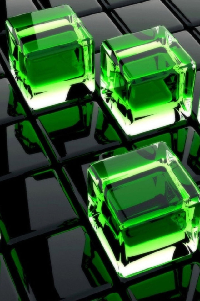 Зеленые стеклянные кубы 3D графика 