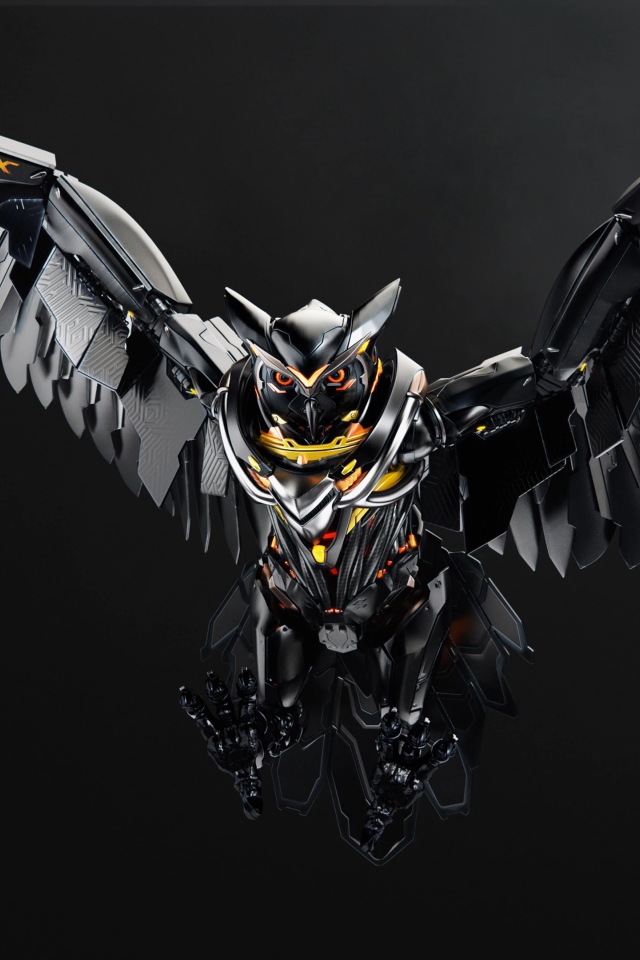 Железная сова на сером фоне 3д графика