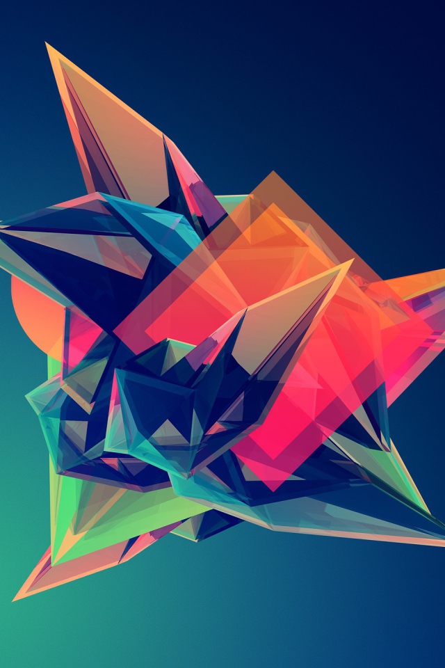 Разноцветный остроугольный кристалл на синем фоне 