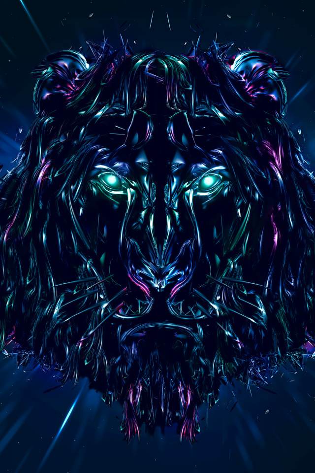 Неоновый лев 3д графика