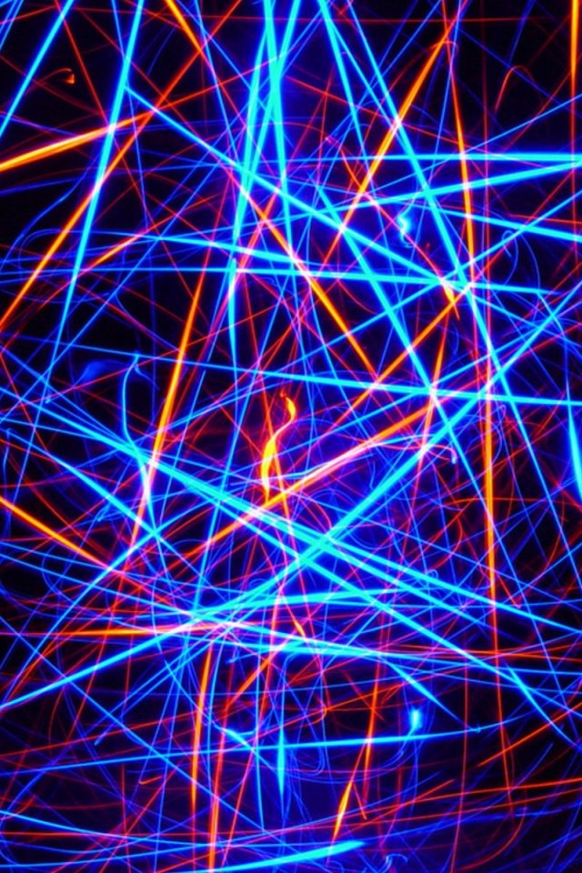 Красные и синие светящиеся неоновые линии абстракция 