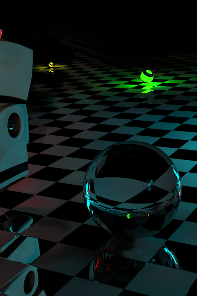 Робот и шары 3D графика 