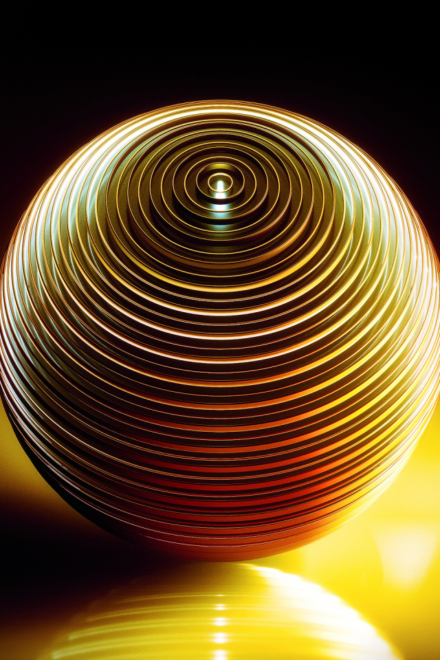 Металлическая желтая сфера отражается в поверхности