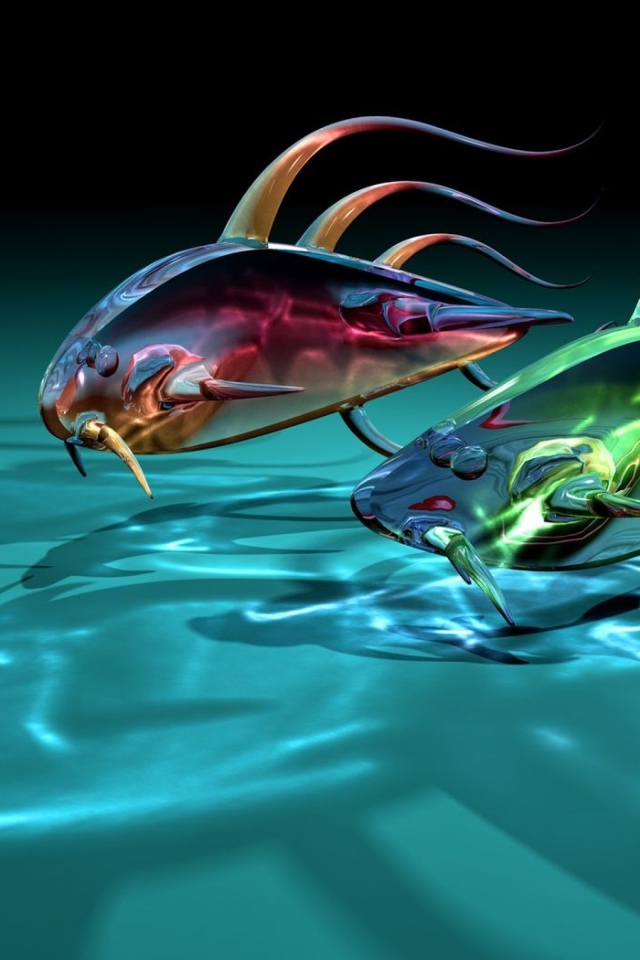 Две прозрачные стеклянные рыбки 3д графика 