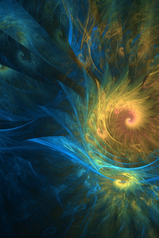 Желто - голубые спиральные фракталы  