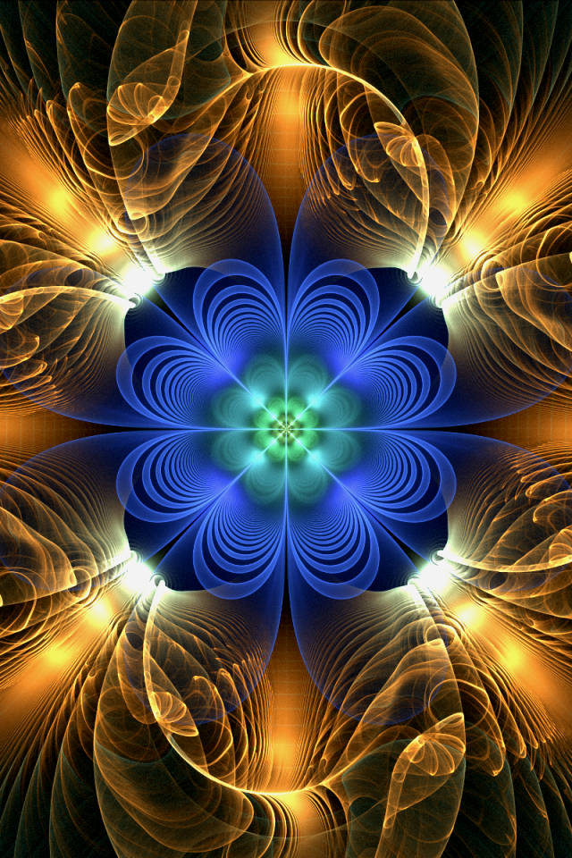 Желто голубой абстрактный фрактальный цветок 