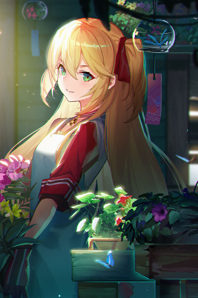 Красивая девушка с цветами аниме Azur Lane