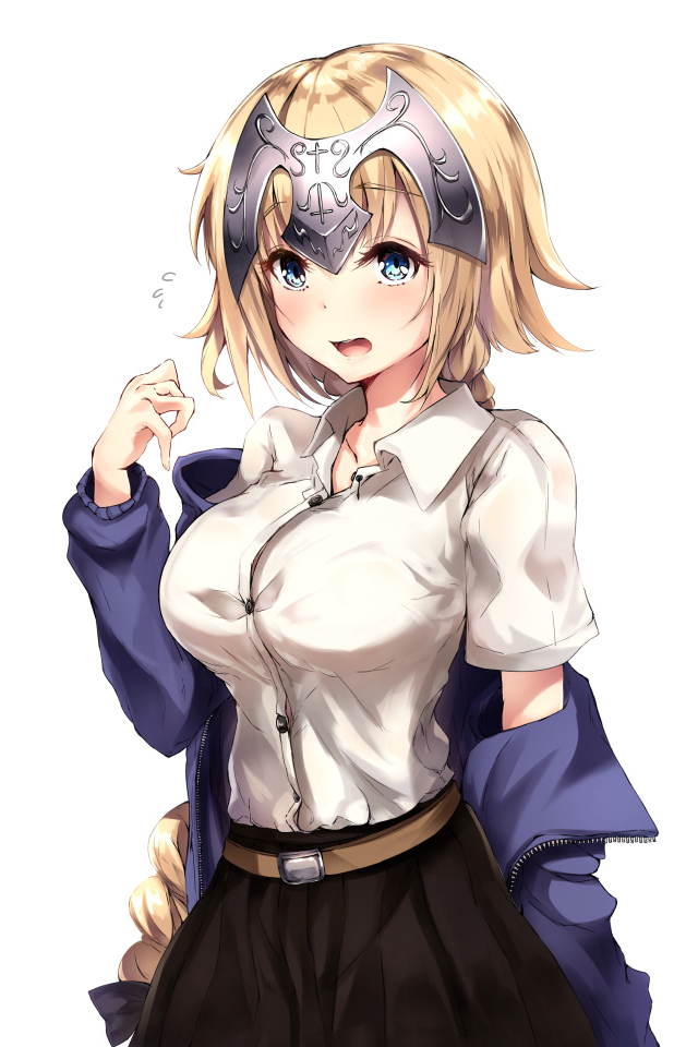 Девушка в костюме на белом фоне аниме Судьба. Апокриф