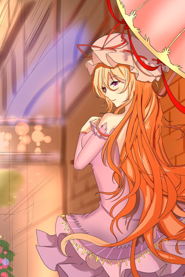 Девушка с рыжими волосами под розовым зонтом аниме 