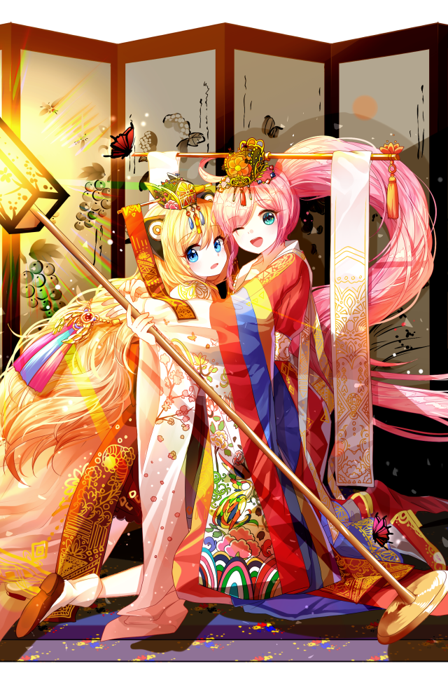 Две девушки в костюмах, аниме  Вокалоид