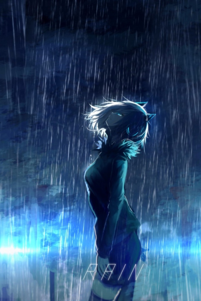 Девушка аниме под дождем 