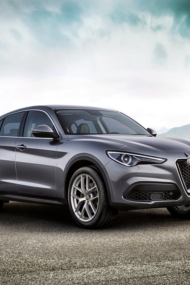Серый автомобиль Alfa Romeo Stelvio Worldwide, 2017 