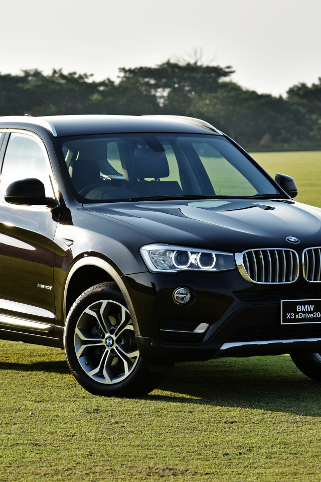 Черный автомобиль  BMW X3 на поле для гольфа 