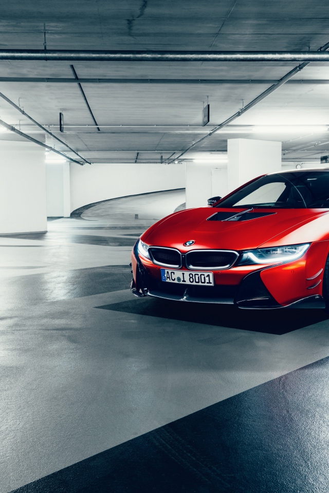 Красный BMW AC Schnitzer ACS8 Sport, 2017 года на подземной парковке 