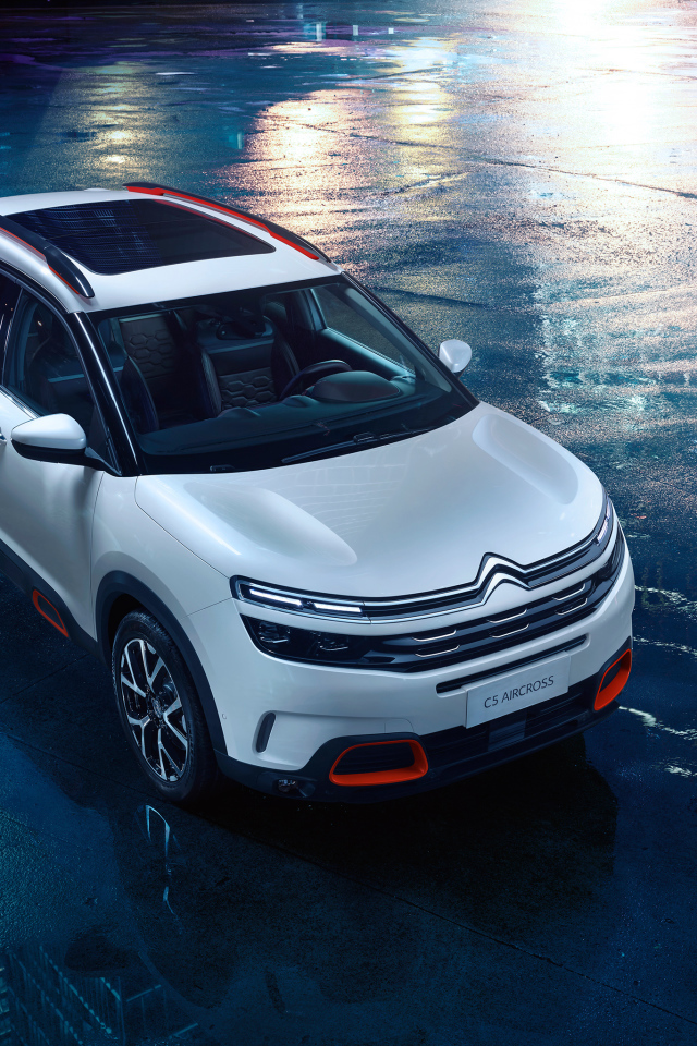 Серебристый кроссовер Citroen C5 Aircross на мокром асфальте