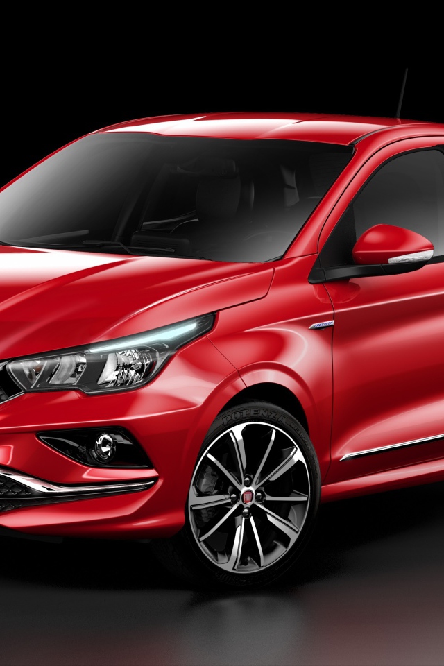 Красный автомобиль  Fiat Cronos, 2018 на черном фоне