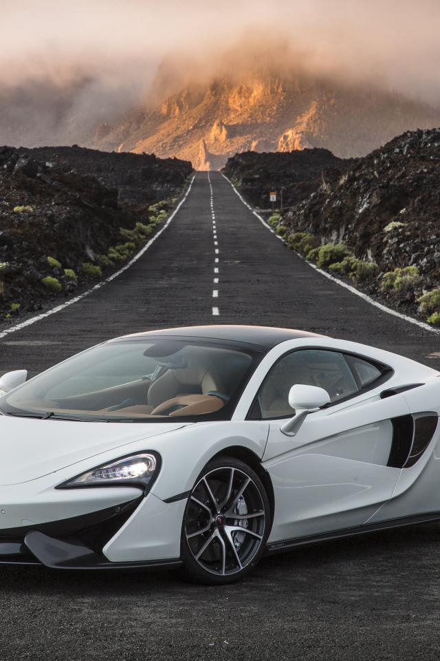 Белый суперкар McLaren 570S на трассе