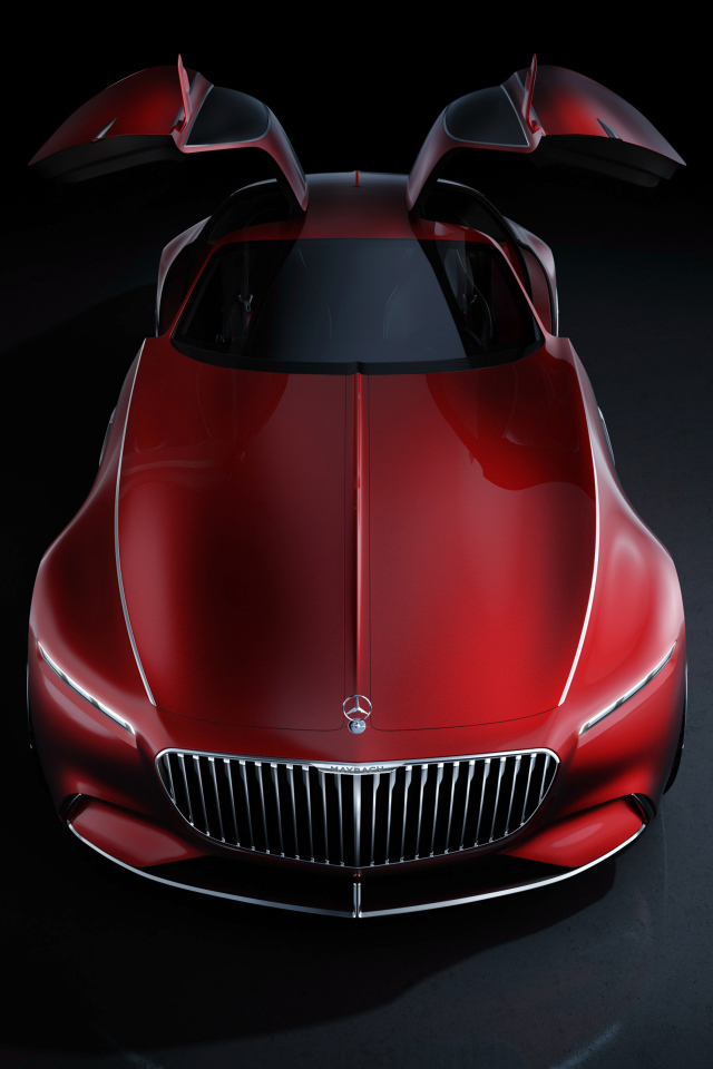Красный автомобиль  Vision Mercedes-Maybach 6 с открытыми дверями 