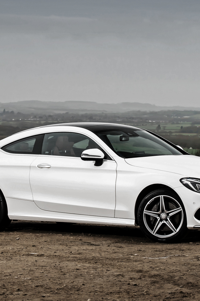 Белый автомобиль Mercedes-Benz C-Class на фоне горизонта 