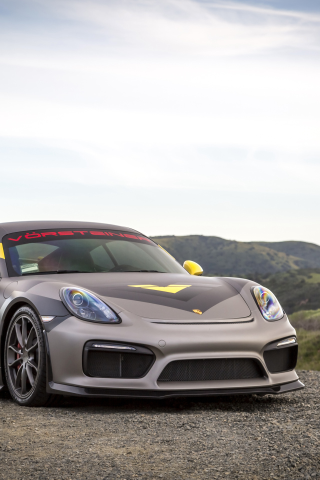Серебристый спортивный автомобиль Porsche Cayman GT4 