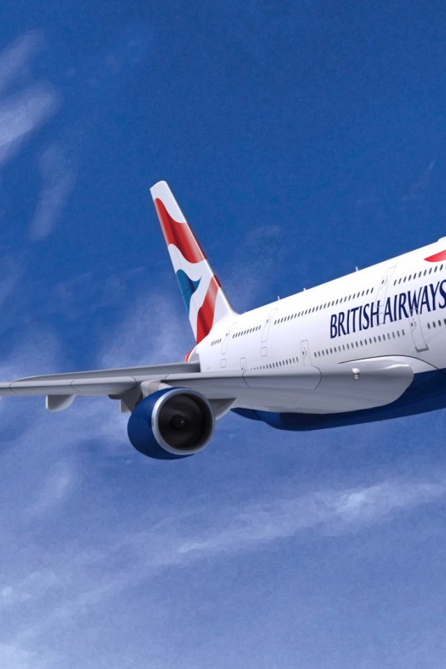 Airbus A380 авиакомпании British Airways на фоне голубого неба