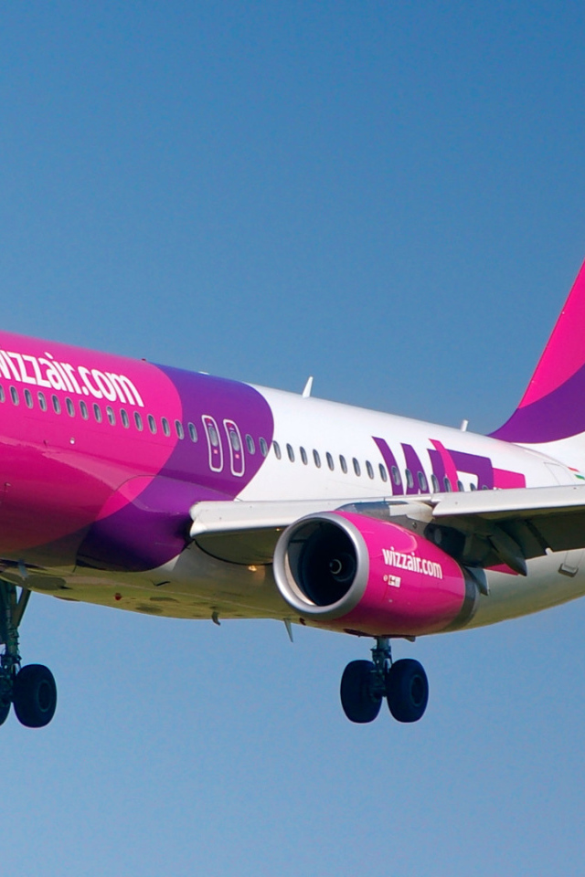 Самолет Airbus авиакомпании Wizz Air посадка  в лондонском аэропорту  