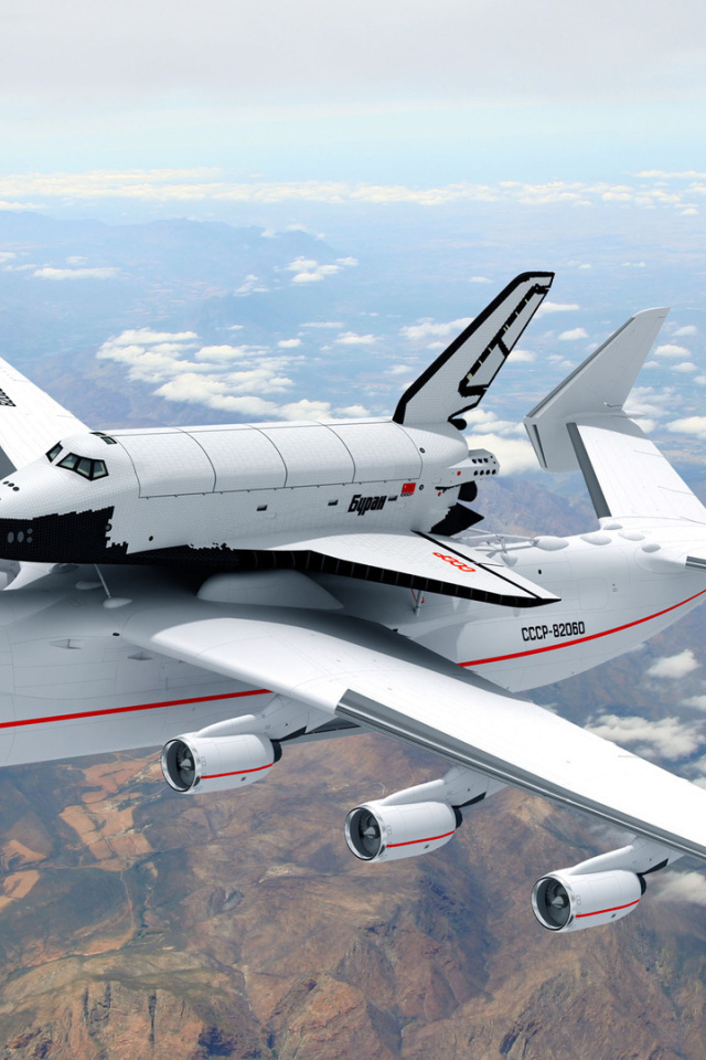 Самолет Ан - 225 Мрия с ракетой носителем «Буран» в небе