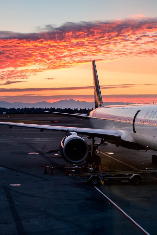 Самолет авиакомпании DELTA в международном аэропорту SeaTac 