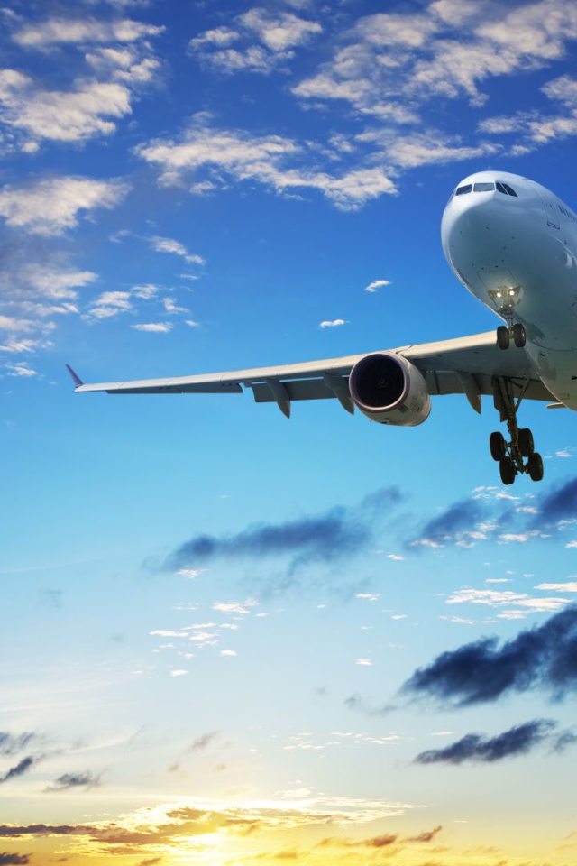 Большой белый самолет на фоне красивого неба 