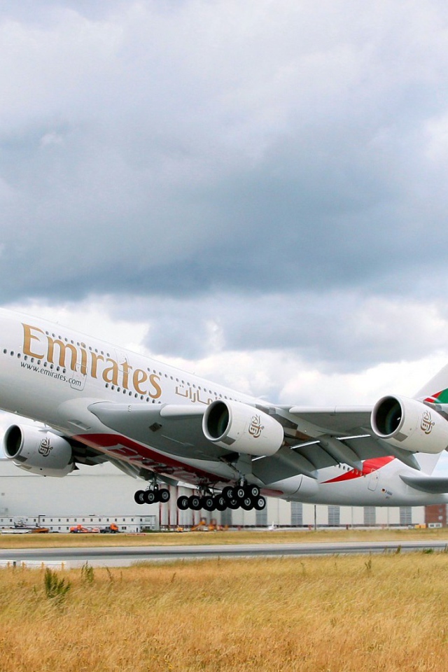 The Airbus A380 Emirates airline on the runway