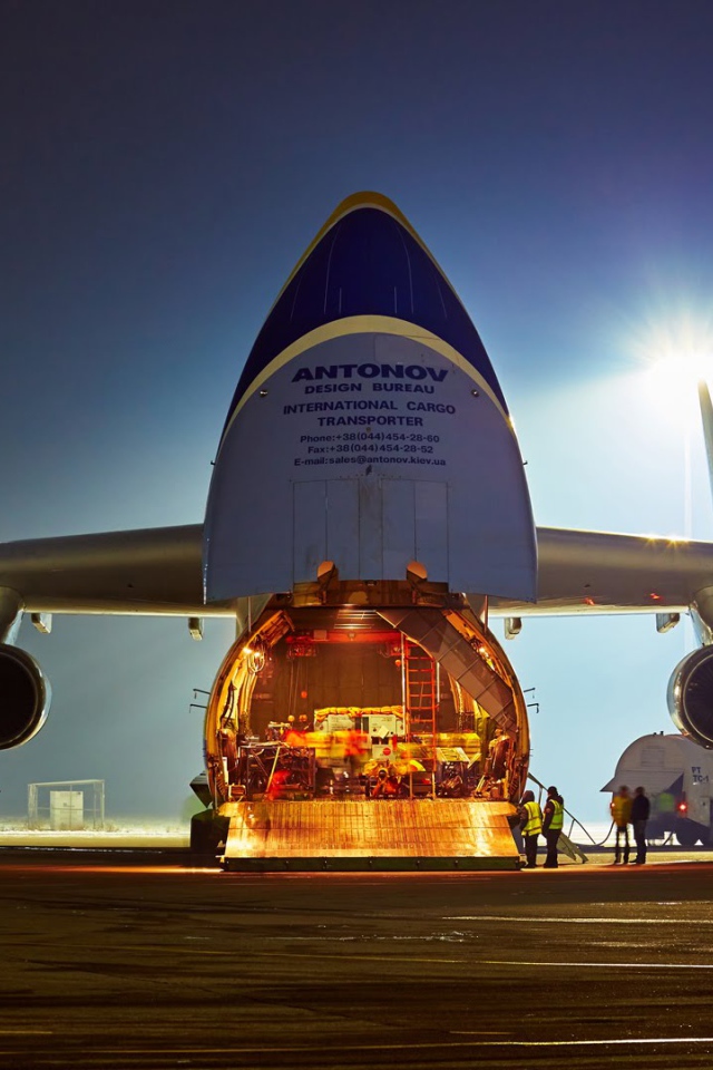 Unloading cargo aircraft AN 225 Mriya Almaty airport