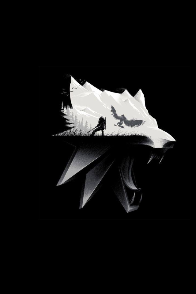 Белая голова волка на черном фоне 