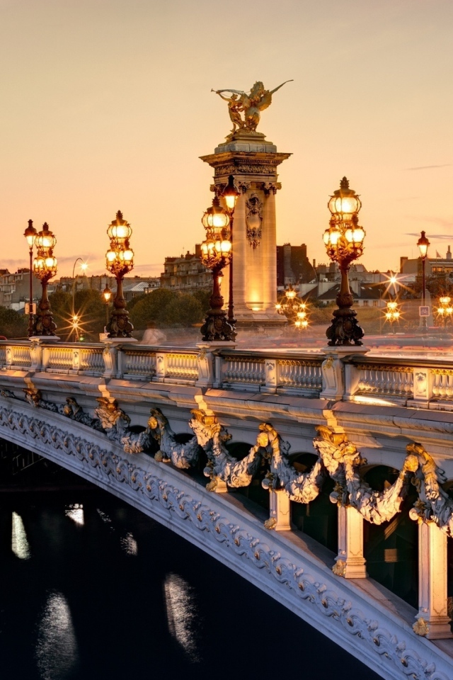 Арочный мост Александра 3 в фонарях, город Париж. Франция 